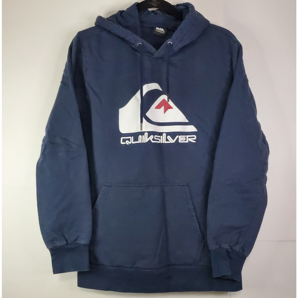 Quiksilver Men’s Hoodie Size Medium Blue Pullover Logo Graphic Sweatshirt